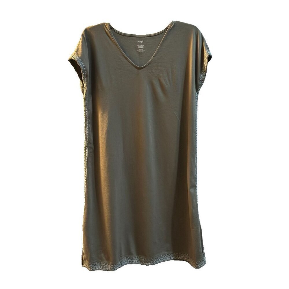 Pure Jill Relaxed Embroidered T-Shirt Dress Womens Size S Olive Green Soft Modal